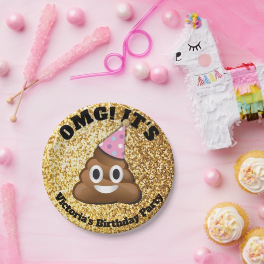 Gold Glitter Poop Emoji Paper-Borden Papieren Bordje (Feest)