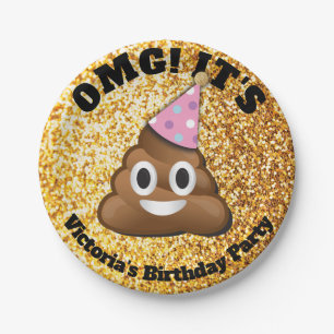 Gold Glitter Poop Emoji Paper-Borden Papieren Bordje