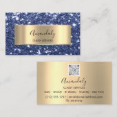 Gold Glitter QR Code Logo Beauty SPA Blue Navy B Visitekaartje (Voorkant / Achterkant)