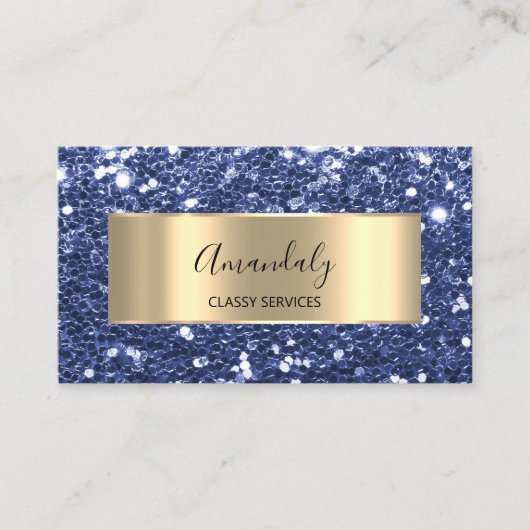 Gold Glitter QR Code Logo Beauty SPA Blue Navy B Visitekaartje (Voorkant)