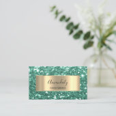 Gold Glitter QR Code Logo Mint Green Emerald Busi Visitekaartje (Staand voorkant)