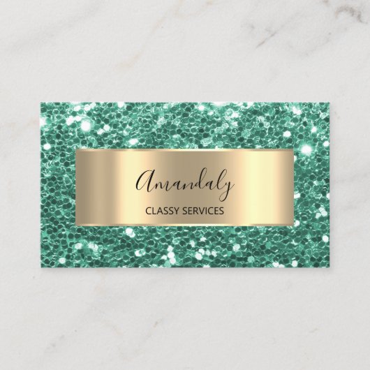 Gold Glitter QR Code Logo Mint Green Emerald Busi Visitekaartje (Voorkant)