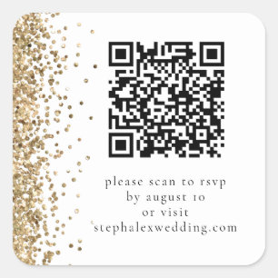 Gold Glitter QR-code naar RSVP Wedding Vierkante Sticker