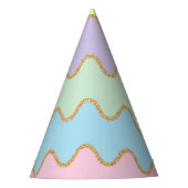 Gold Glitter Rainbow Wavy Pattern Pet Feesthoedjes (Voorkant)