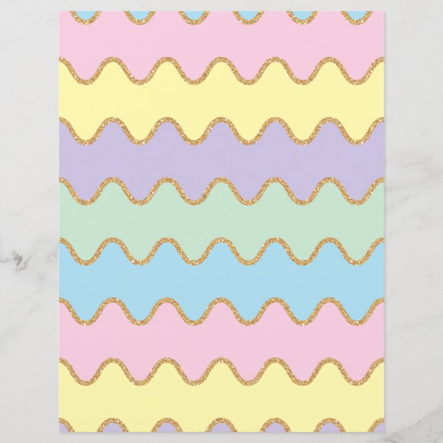 Gold Glitter Rainbow Wavy Pattern Scrapbook Paper (Voorkant)