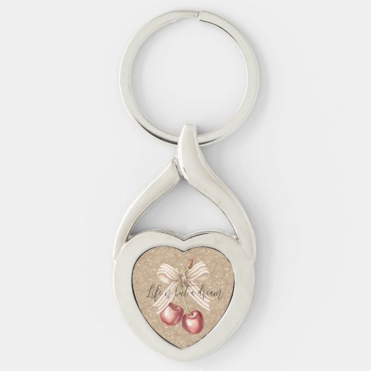 Gold Glitter Red Cherries Sleutelhanger (Voorkant)