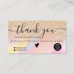 Gold glitter regenboogbestelling bedankt visitekaartje