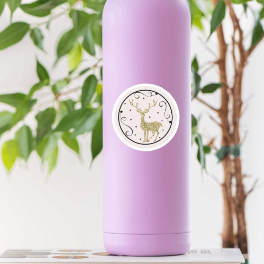 Gold Glitter Reindekerst Ronde Sticker