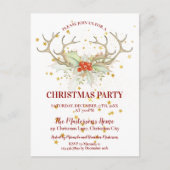 Gold Glitter Rendier Kerstfeest Uitnodiging (Voorkant)