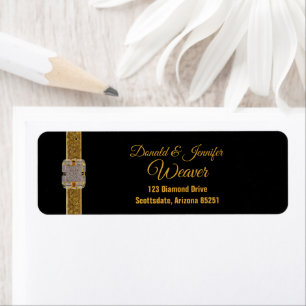 Gold Glitter Ribbon Diamond Brooch Return Address Etiket