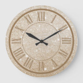 Gold Glitter Roman Numeral Sparkle Girly Grote Klok (Voorkant)