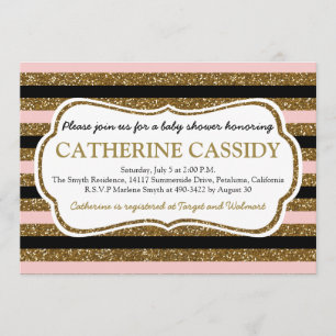 Gold Glitter, Roos Quartz Baby shower Invitation Kaart