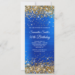 Gold Glitter Royal Blue Folie 50th Birthday Kaart