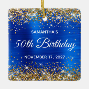 Gold Glitter Royal Blue Folie 50th Birthday Keramisch Ornament