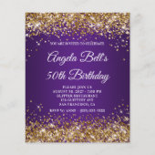 Gold Glitter Royal Paars 50th Birthday Invitation (Voorkant)