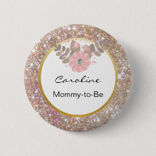 Gold Glitter Roze Baby shower Naam van mammie-te-z Ronde Button 5,7 Cm