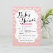 Gold Glitter & Roze Chevron Baby shower Invite Kaart (Staand voorkant)