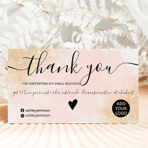 Gold glitter roze penseelbestelling bedankt visitekaartje