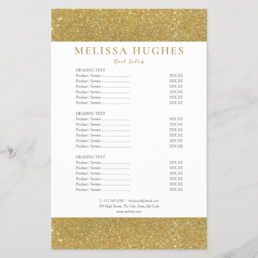 Gold Glitter Salon Service Menu (Voorkant)