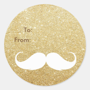Gold Glitter Santa Mustache Holiday Gift Label