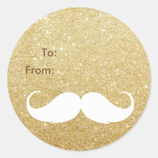 Gold Glitter Santa Mustache Holiday Gift Label (Voorkant)