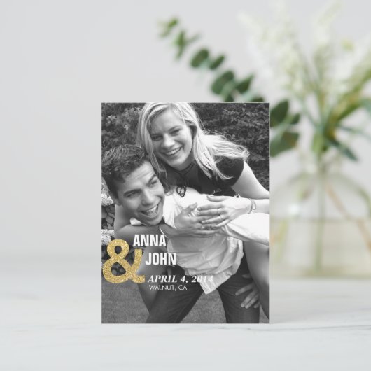 Gold Glitter Save the Date Aankondiging Briefkaart (Staand voorkant)