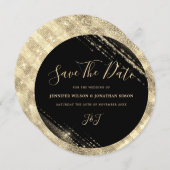 Gold Glitter Save the date Black Invitation (Voorkant / Achterkant)