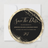 Gold Glitter Save the date Black Invitation (Voorkant)