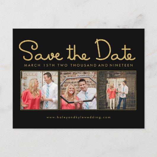 Gold Glitter Save the Date Foto Lijst Briefkaart (Voorkant)