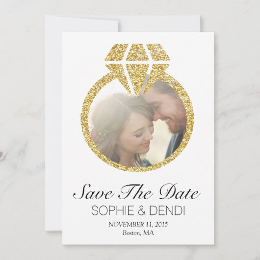 Gold Glitter Save the Date Photo Notice (Voorkant)