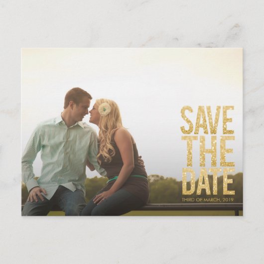 Gold Glitter Save the Date Typography Aankondiging (Voorkant)