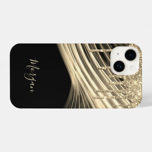 Gold Glitter-schijven, Gold Light Rays, Gold Name iPhone Hoesje (Achterkant horizontaal)