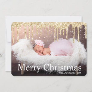Gold Glitter schrijft prettige kerstfoto  Feestdagenkaart