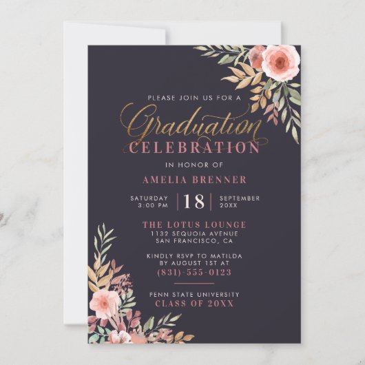 Gold Glitter Script Afstuderen Celebration Party Kaart (Voorkant)