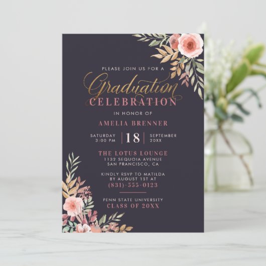 Gold Glitter Script Afstuderen Celebration Party Kaart (Staand voorkant)