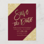 Gold glitter script marsala red save the date aankondigingskaart (Voorkant)