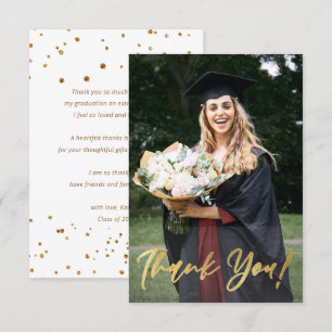 Gold Glitter Script Modern Photo Afstuderen Bedankkaart