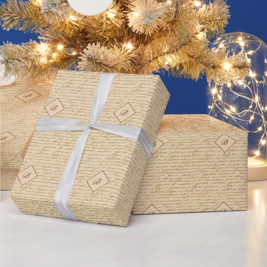 Gold Glitter Script Pattern Monogram Kerstmis Cadeaupapier (Feestdagen)