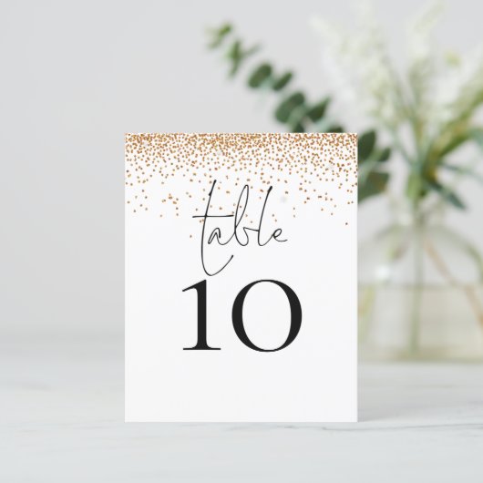Gold Glitter Script Weduwtable Number (Staand voorkant)