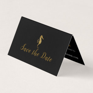Gold Glitter Seahorse, foto Save the Date Card Visitekaartjes