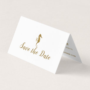 Gold Glitter Seahorse, foto Save the Date Card Visitekaartjes
