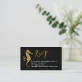Gold Glitter Seahorse RSVP Informatiekaartje (Staand voorkant)