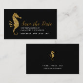 Gold Glitter Seahorse Save the Date Informatiekaartje (Voorkant / Achterkant)