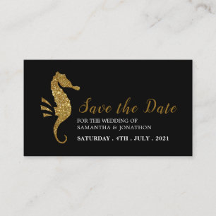 Gold Glitter Seahorse Save the Date Informatiekaartje