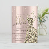 Gold Glitter Sequins Dress50th Birthday Party Invi Kaart (Staand voorkant)