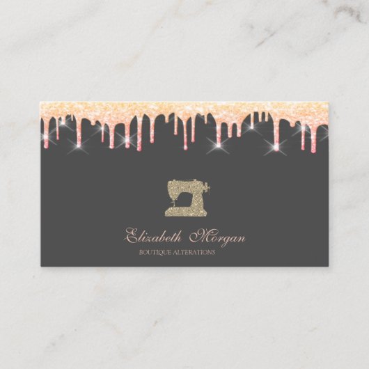 Gold Glitter Sewing Machine Glitter Drips Bakery Visitekaartje (Voorkant)