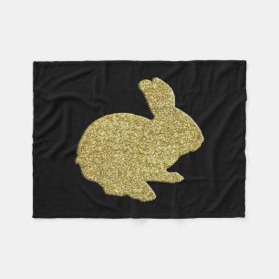 Gold Glitter Silhouette Bunny Fleece Blanket