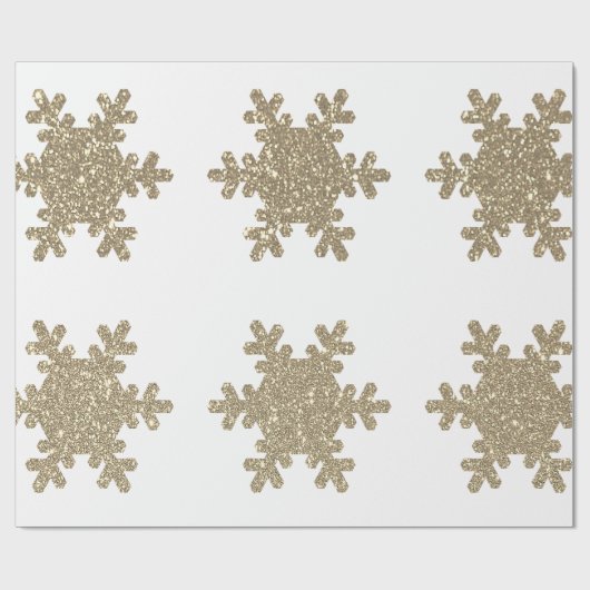 Gold Glitter Snowflake Pattern White Christmas Cadeaupapier (Vlak)