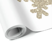 Gold Glitter Snowflake Pattern White Christmas Cadeaupapier (Rol Hoek)