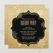 Gold Glitter Snowflakes Holiday Party Invitations Kaart (Voorkant / Achterkant)